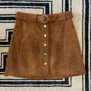 Zara Brown Suede Skirt- Gold buttons and belt- 16.5” total length